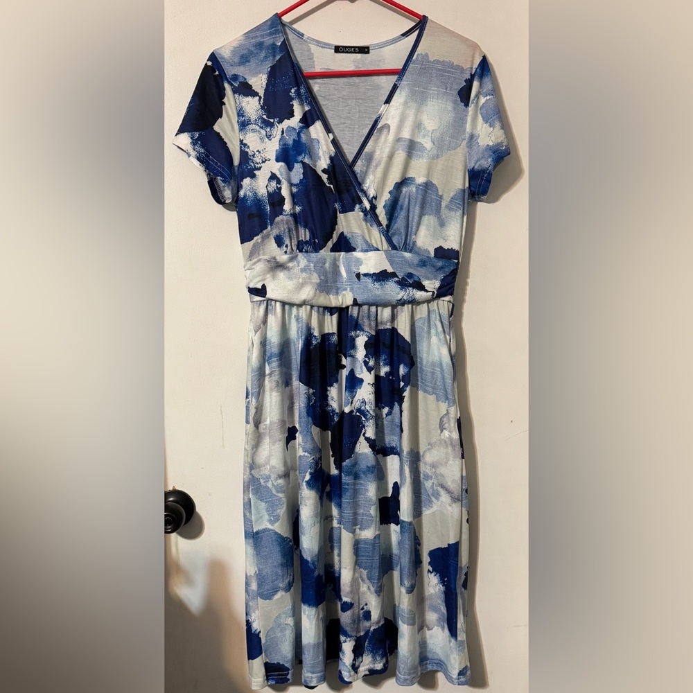 Blue and White Abstract Print Dress NWOT